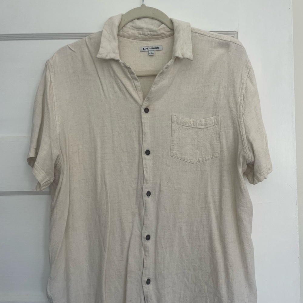 Cream Casual Button Down Shirt Lightweight Relaxed Fit